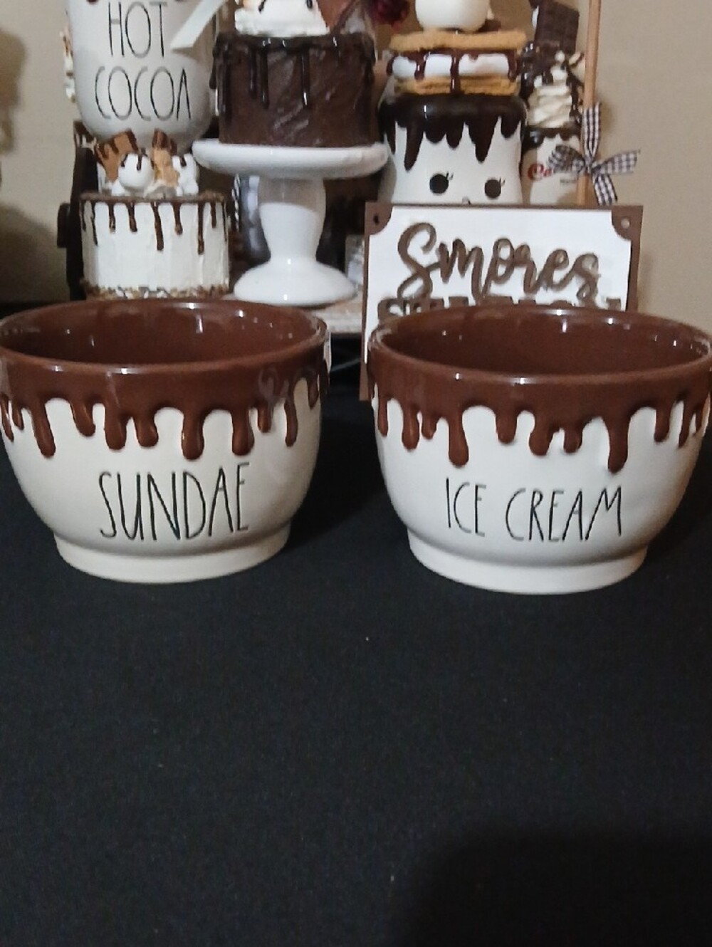 New!! Set of 2 Rae Dun Ice Cream Sundae Ceramic Bowls - Brown Drip Design NWT - Picture 2 of 10